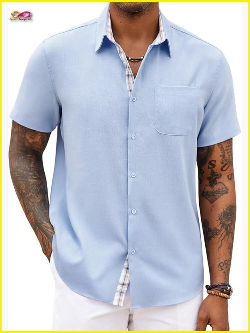 Men's Short Sleeve Button Down Shirt Casual Beach Vacation Pocket Stretch
